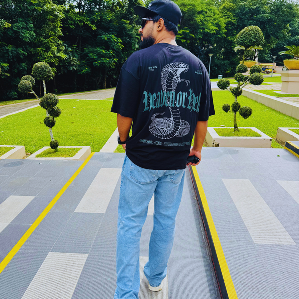 Men’s Black Oversized Drop Shoulder T-Shirt: Black Elegance with Full DFT Printing